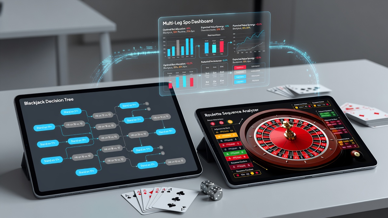 Close-up of tablet screen showing roulette sequence logs synced with sports accumulator rewards