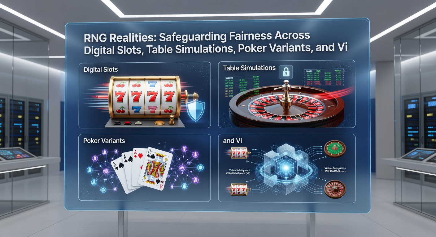 Animated simulation of a virtual roulette wheel and blackjack table, with RNG algorithm visualization showing random card deals and ball landings