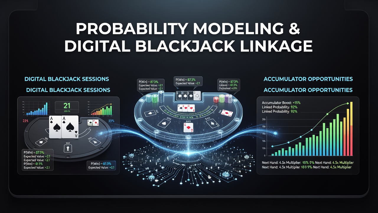 Screenshot of modeling software displaying blackjack hand probabilities alongside accumulator payout curves