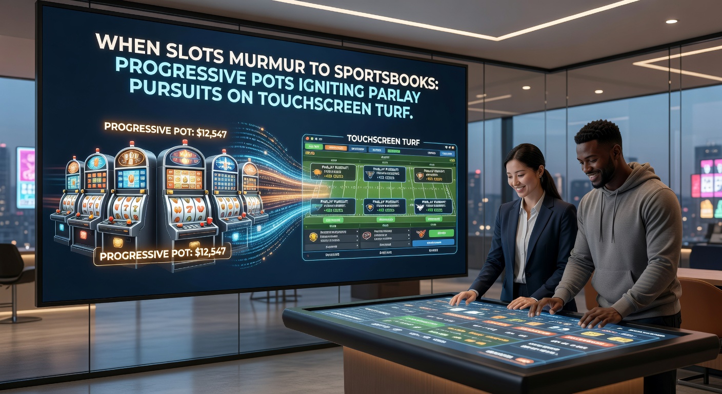 Close-up of a finger swiping from a exploding progressive jackpot slot to a parlay slip on a sportsbook mobile interface, with odds stacking and sports highlights flashing